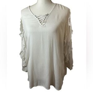 Democracy Lace Up V-Neckline Blouse.